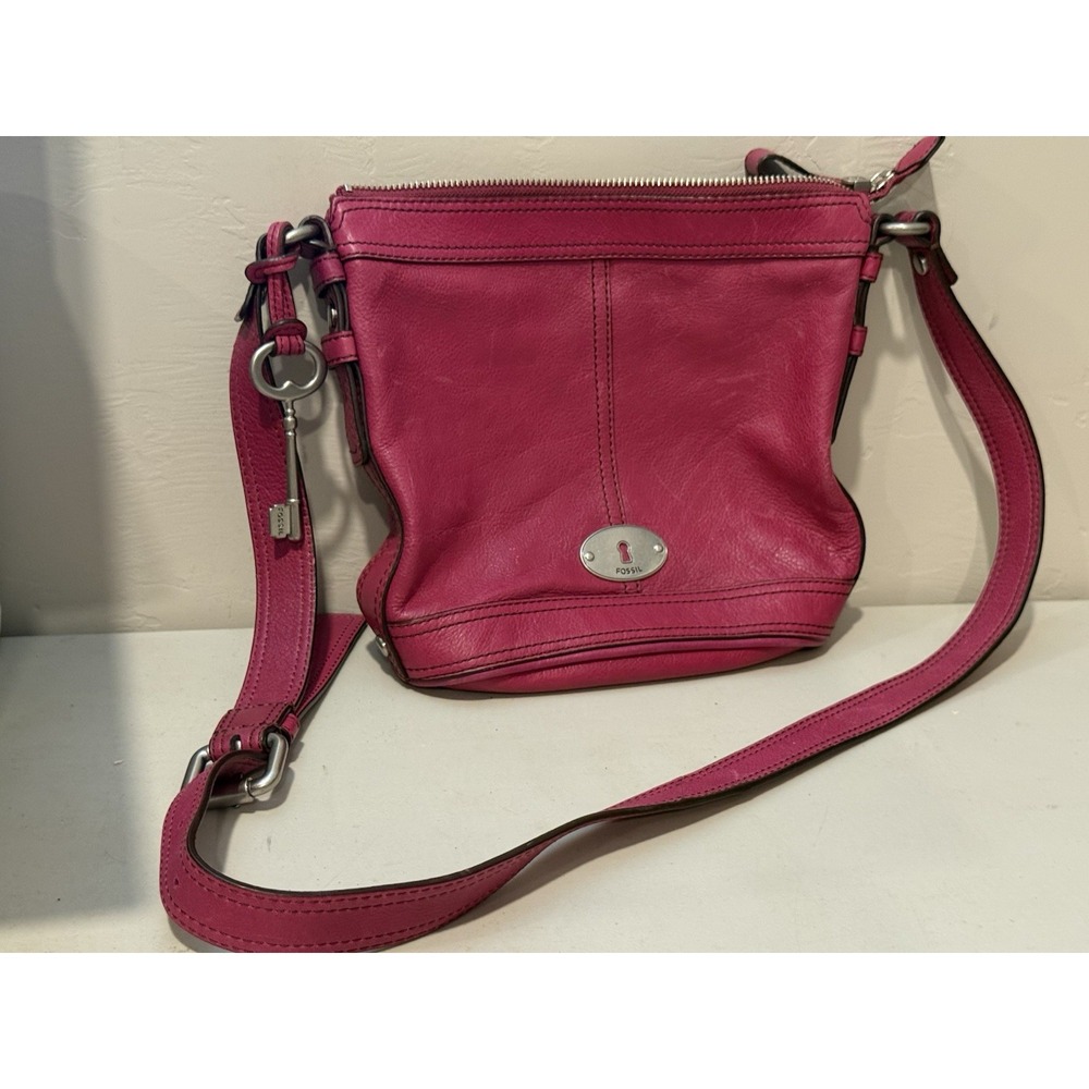 Vintage Fossil Maddox Leather Bucket Bag Y2K Burgundy Hobo Shoulder Purse Key